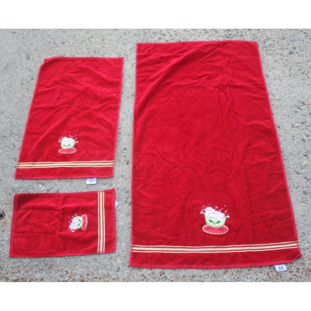 Set of 3 Ritz Hand Bathroom Towels Body Cotton Soft Embroidered Santa In Bathtub